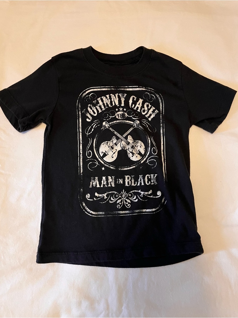 Ash Black Kids Graphic Tee with White Johnny Cash Design